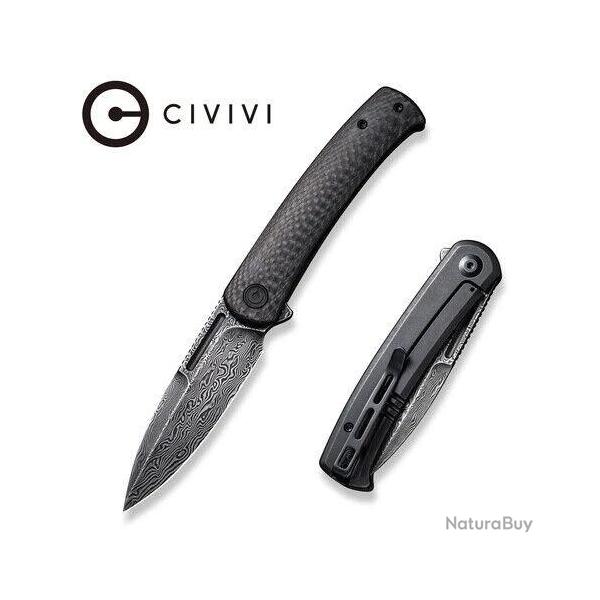 Couteau CIVIVI Cetos Damas Manche Fibre de Carbone IKBS Framelock Clip C21025BDS1
