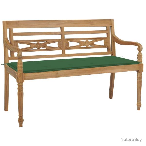 Banc de jardin meuble de patio d'ext�rieur terrasse avec coussin vert 120 cm bois de teck massif 02