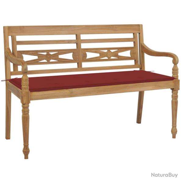 Banc de jardin meuble de patio d'extrieur terrasse avec coussin rouge 120 cm bois de teck massif 0
