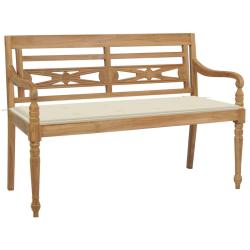 Banc de jardin meuble de patio d'ext&eacute;rieur terrasse avec coussin cr&egrave;me 120 cm bois de teck massif 0