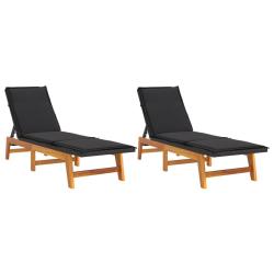 Chaises longues et coussins 2 pcs r&eacute;sine tress&eacute;e/bois d'acacia 02_0011928