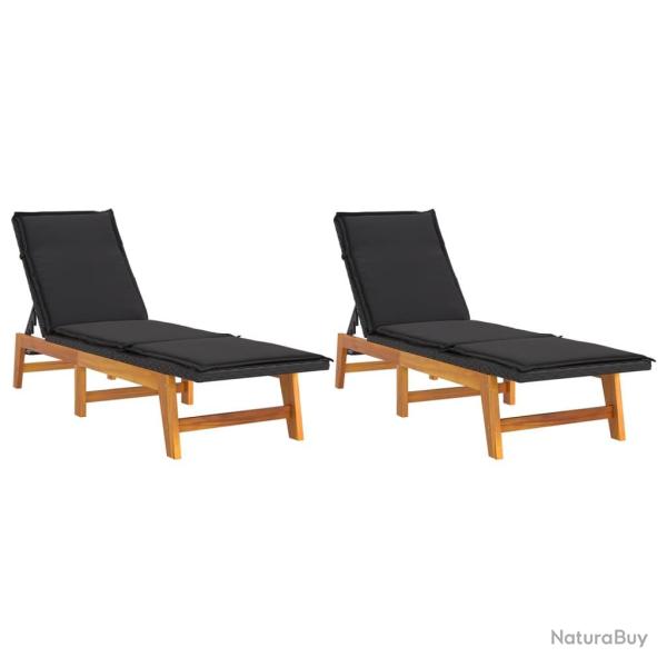 Chaises longues et coussins 2 pcs r�sine tress�e/bois d'acacia 02_0011928