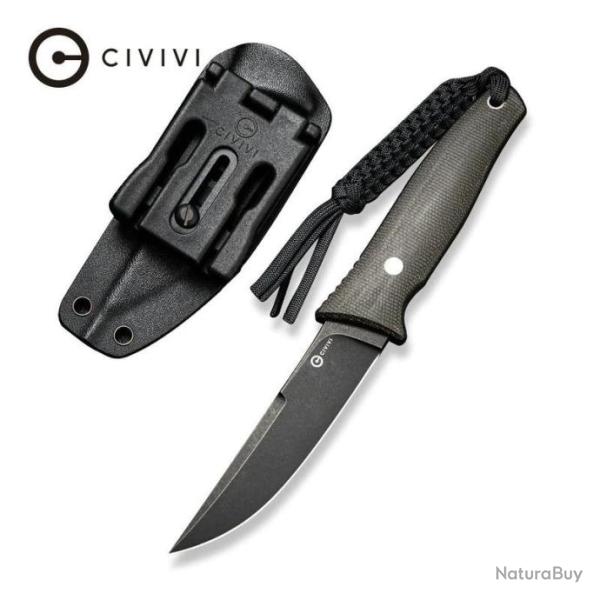 Couteau CIVIVI Tamashii Dark Green Lame Acier D2 Black Manche Micarta Etui Kydex CIVC190464
