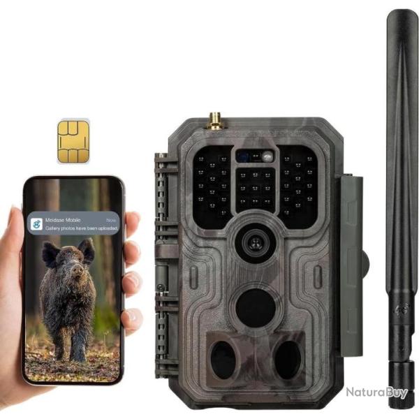 Cam�ra de Chasse 4G LTE avec APP et Carte SIM Images 32MP Vid�os 1296P avec Audio Vision Nocturne