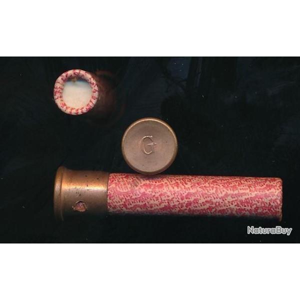 (12895) Une belle cartouche 9mm Flobert double charge ancienne pour collection Inerte Usine marque G