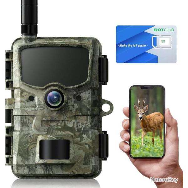 Camera de Chasse 4G 24MP HD 1080P Nocturne + Carte SIM App Infrarouge 36Pcs 850nm LED IP66