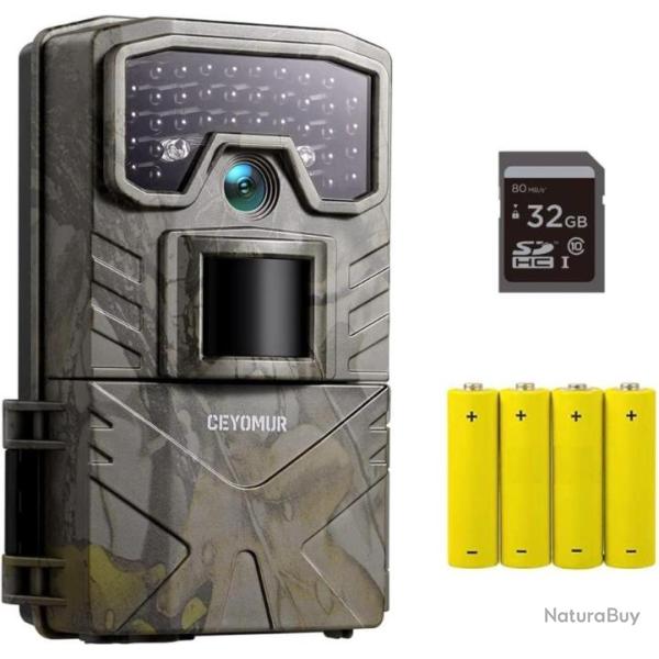 Camra de Chasse 20MP 1080P - Vision Nocturne IR + Carte SD 32Go + 4 Piles