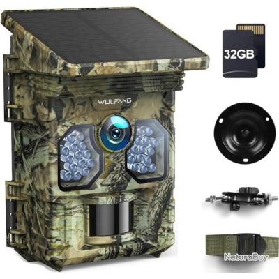 Caméra De Chasse Solaire 4K 48MP Vision Nocturne + Carte SD 32Go U3 IP66
