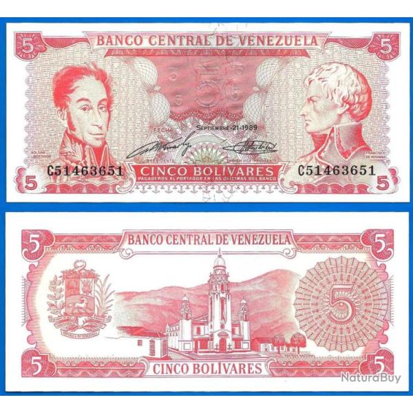 Venezuela 5 Bolivares 1989 NEUF Billet De miranda Bolivar
