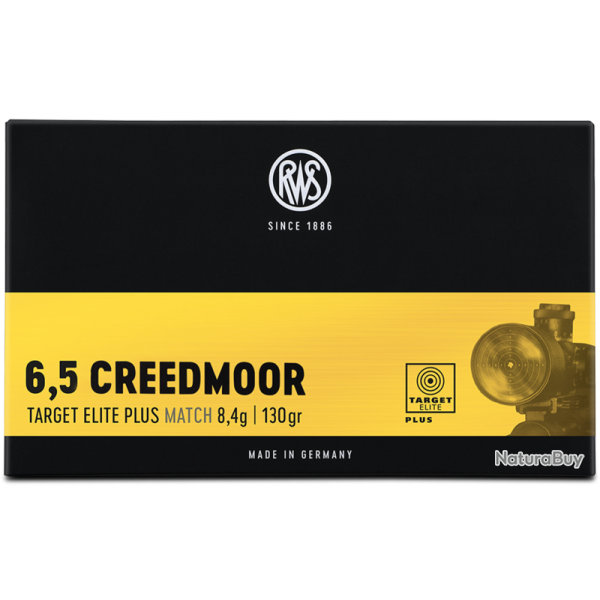 CARTOUCHES RWS 6,5 Creedmoor TARGET ELITE PLUS 9,27G/143GR BTE 20