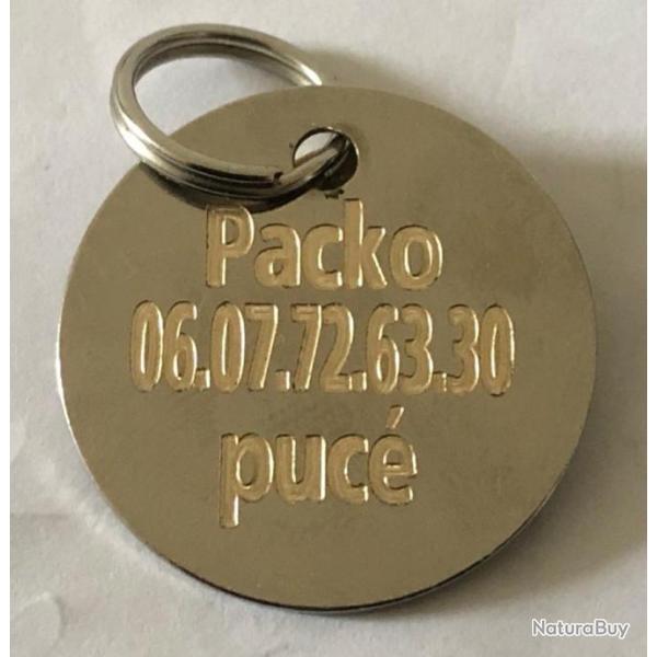 MEDAILLE Grav�e chien en laiton chrom� 32 mm gravure, personnalisation offerte