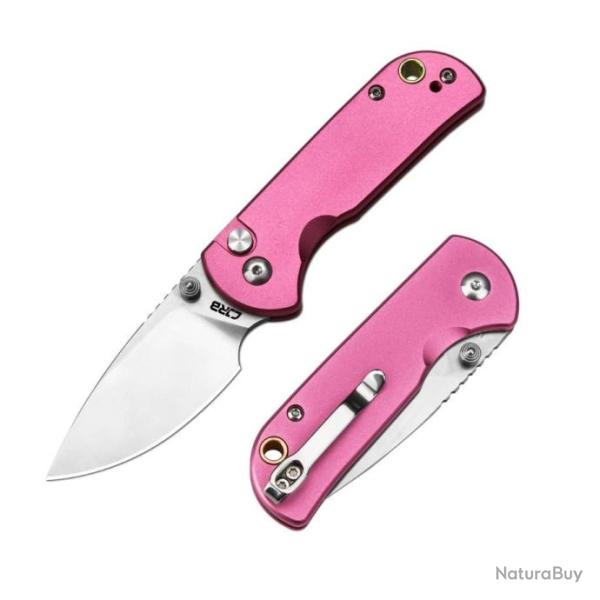 Couteau CJRB Mica Pink Lame Acier AR-RPM9 Satin Manche Aluminum Button Lock IKBS Clip J1934PK