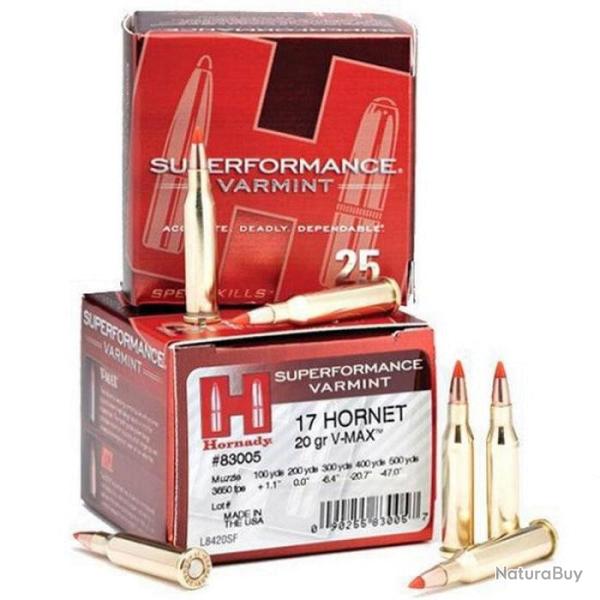 Balles Hornady Superformance Varmint 17 Hornet 20GR V-MAX - Par 1