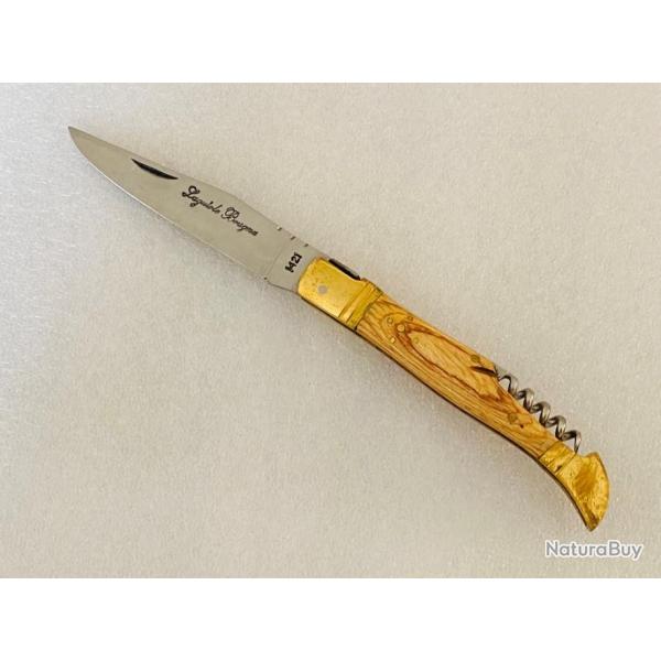 Couteau de poche Le Bougna 22 cm ouvert manche en bois clair avec tir bouchon.
