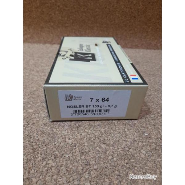 20 munitions de SOLOGNE en 7x64 NOSLER BT.150GRS