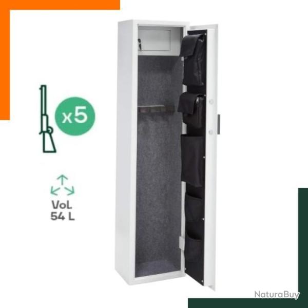 Coffre-fort pour 5 fusils + petit coffre int�gr� - Acier - Blanc -  LIVRAISON GRATUITE EN 5 JOURS