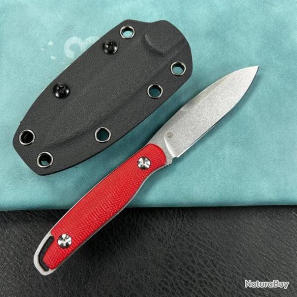 Couteau Kubey Dust Devil Red Manche Micarta Lame Acier 14C28N Beadblast Etui Kydex KUB357B - Z