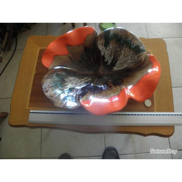 vintage Coupe  fruits en cramique Vallauris en forme de feuille