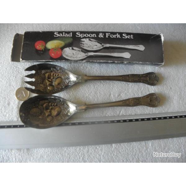 vintage ensemble cuillre  salade et fourchette en mtal argent