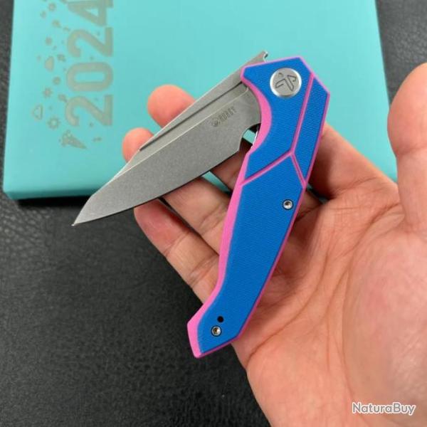 Couteau Kubey RBC-1 Outdoor Blue Pink Manche G10 Lame Acier 14C28N Beadblast IKBS Linerlock KUB373C