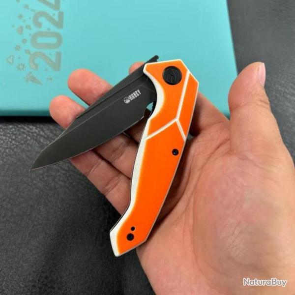 Couteau Kubey RBC-1 Outdoor Orange Manche G10 Lame Acier 14C28N Blackwash IKBS Linerlock KUB373B