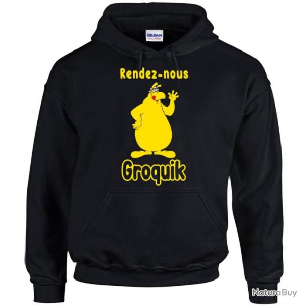 Sweat  capuche - Rendez-nous Groquik - chocolat poudre Pull humour drle rtro Vintage Annes 80 !