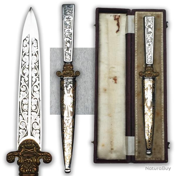 RARISSIME DAGUE DE LUXE FRANCAISE DORURE 1870 FINEMENT GRAV�E NAPOL�ON III XIX ORIGINAL