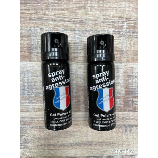 BOMBE DE DEFENSE GEL POIVRE 45 ML SECURITE -DEFENSE VENDU PAR 2