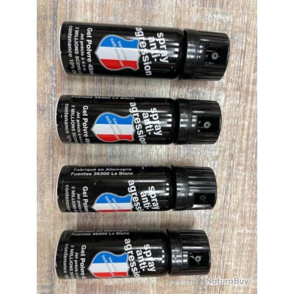 BOMBE DE DEFENSE GEL POIVRE 45 ML SECURITE -DEFENSE VENDU PAR 4