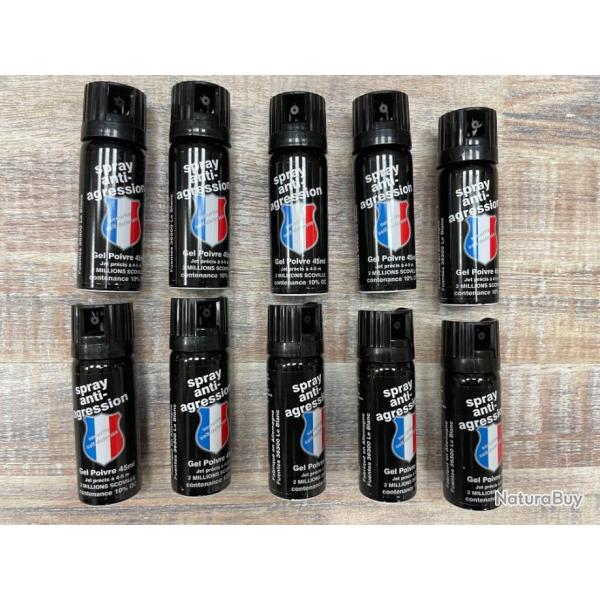 BOMBE DE DEFENSE GEL POIVRE 45 ML SECURITE -DEFENSE VENDU PAR 10