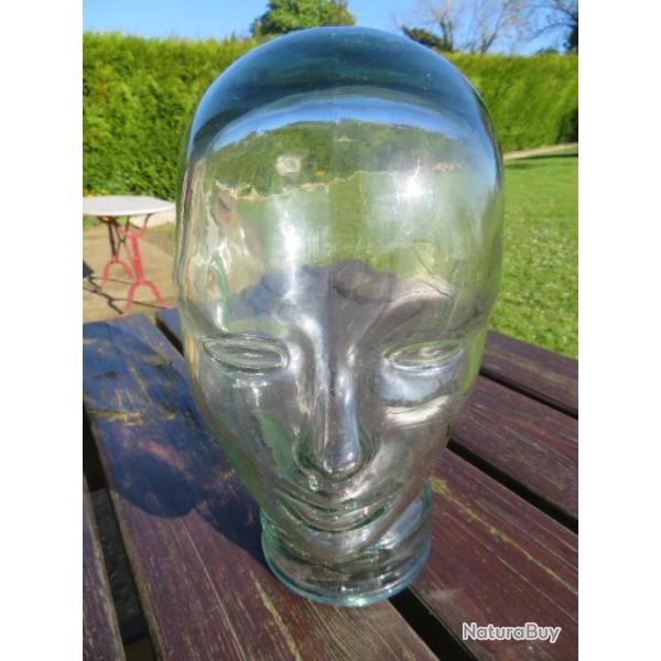 Sculpture de t�te d�corative en verre transparent en forme de mannequin, Allemagne (Vers 1960-70)