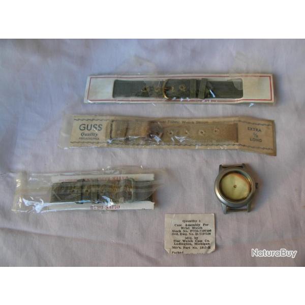 WW2 US LOT DE 3 BRACELETS ET UNE COQUE DE MONTRE NEUFS MILITAIRES AMERICAINES R�F�RENC�ES " G.I. "