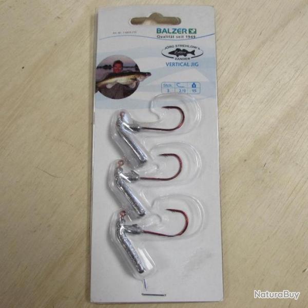 Blister de 3 T�tes plomb�es de marque BALZER Vertical Jig, hame�on N�2, poids 15 g