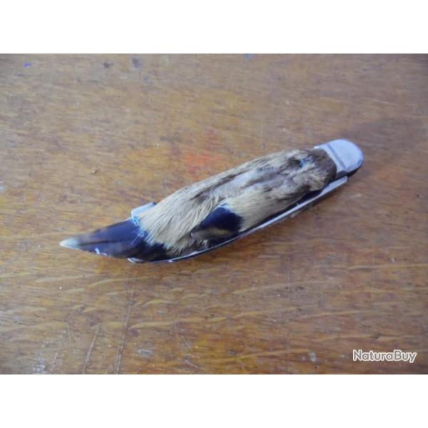 COUTEAU DE CHASSE CRAN D ARRET POIGNEE PATTE DE CHEVREUIL