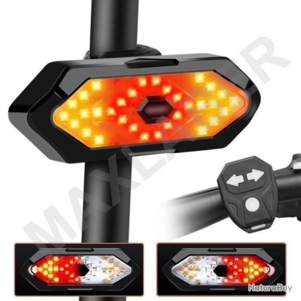 Clignotant V�lo Feu Arri�re T�l�commande sans fil Rechargeable USB Effets Sonores 5 modes �clairage