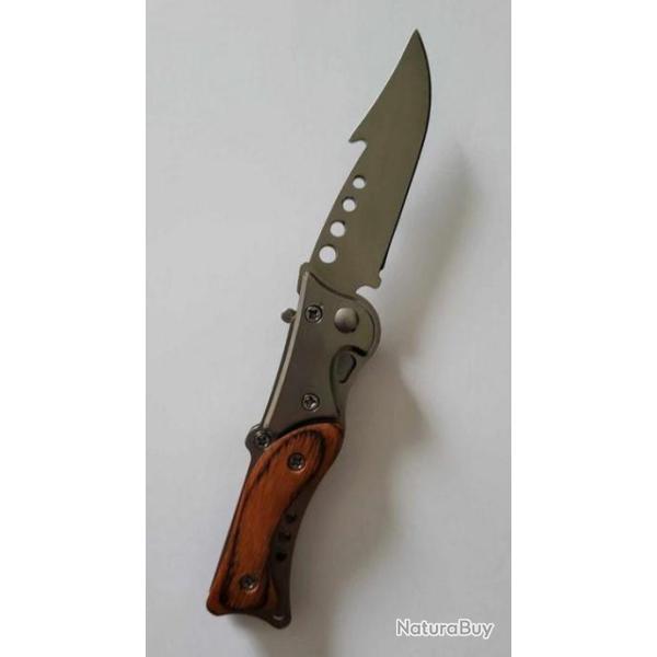 couteau de poche pliant 8cm acier/bois couleur inox