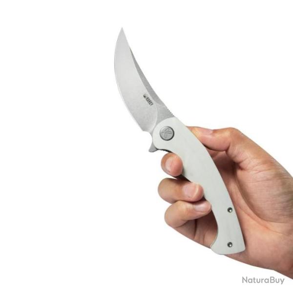 Couteau Kubey Scimitar White Manche G10 Lame Acier 14C28N Beadblast IKBS Linerlock Clip KUB173I