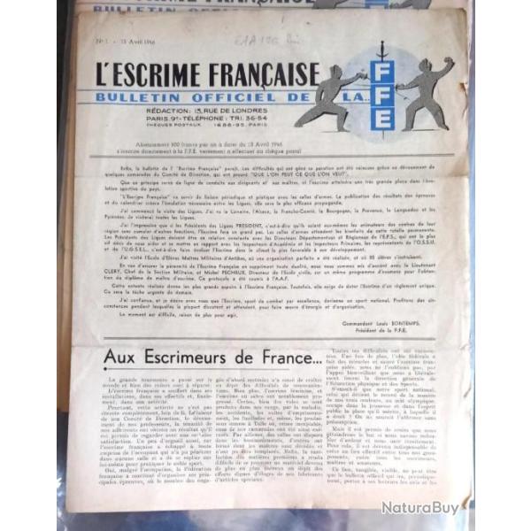 1946 a 1949. L'escrime fran�aise. Revues illustr�es du monde des armes.L'Escrime et le tir.