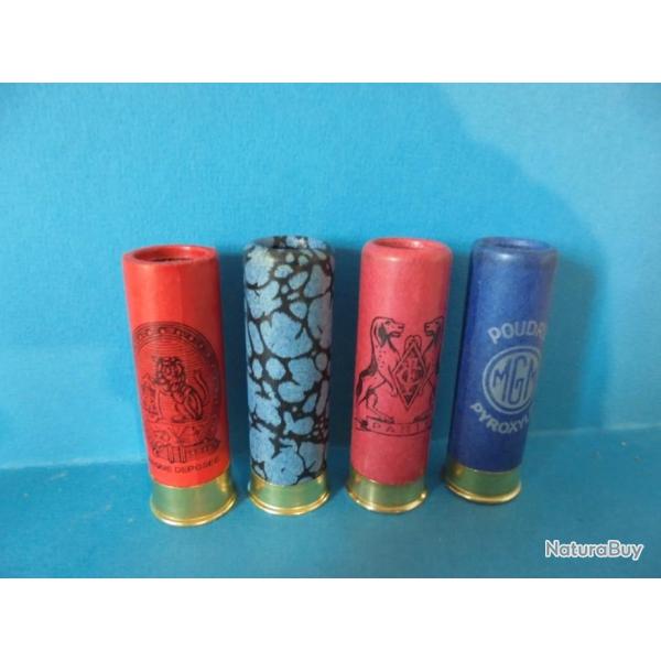 LOT DE 4 CARTOUCHES  CAL. 16 ANCIENNES NON RECHARGEES POUR LA COLLECTION N�11