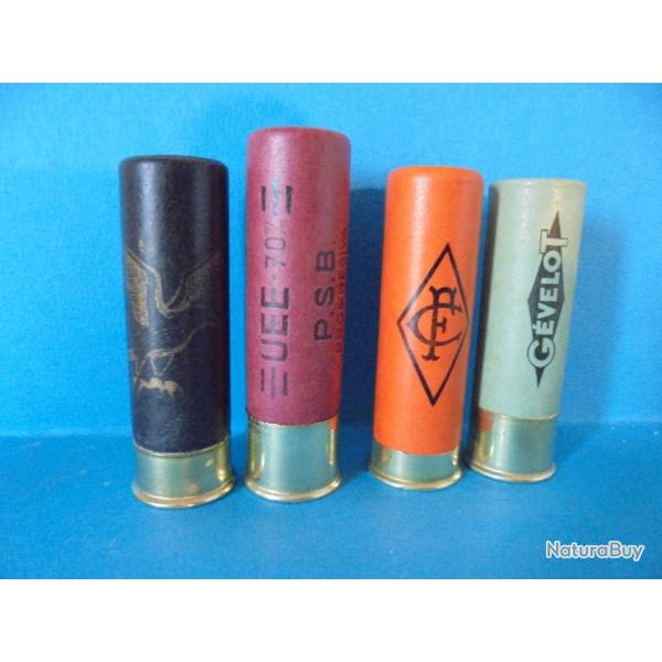 LOT DE 4 CARTOUCHES  CAL. 16 ANCIENNES NON RECHARGEES  POUR LA COLLECTION N�12