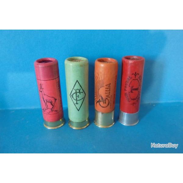 LOT DE 4 CARTOUCHES  CAL. 16 ANCIENNES NON RECHARGEES POUR LA COLLECTION N14
