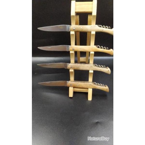 LOT DE 4 COUTEAUX  MANCHE BOIS DE PLATANE GRAVURE POSSIBLE SUR DEMANDE 4502