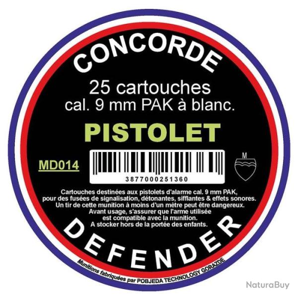 DT 25 ! Cartouches � blanc Concorde Defender - Cal. 9 mm PAK