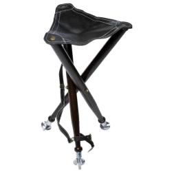 Si&egrave;ge tr&eacute;pied Januel pied bois et dessus croute de cuir avec pic m&eacute;ta