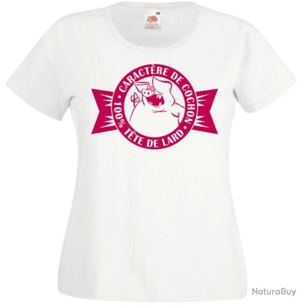 T-SHIRT FEMME - CARACT�RE DE COCHON 100% T�TE DE LARD  Id�e cadeau No�l anniversaire F�te des M�res