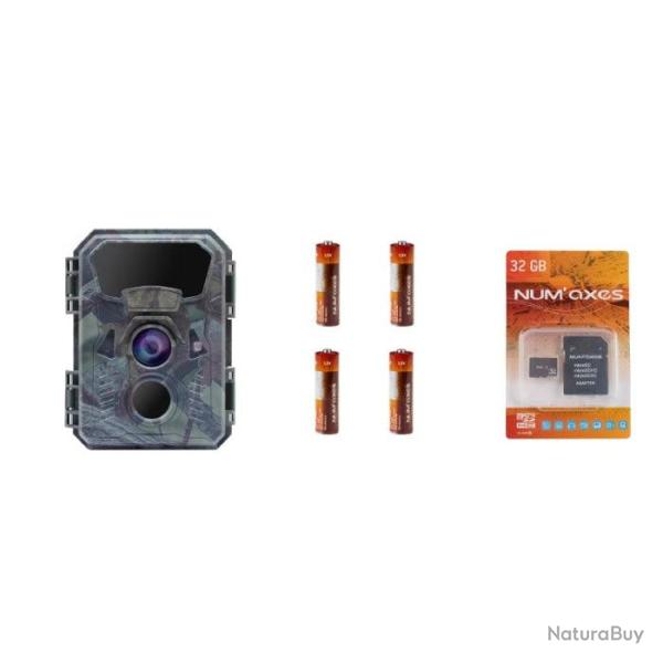 Pack camera de chasse Num'Axes PIE1066 + 4 piles + carte m�moire 32 G - 11x7,5x14,5 cm