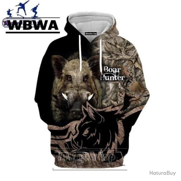 WBWA Sweat Floquer 3D avec T�te de Sanglier R376