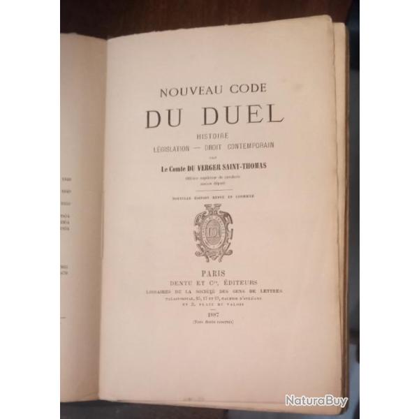 Nouveau code du duel par le comte du Verger Saint-Thomas 1879