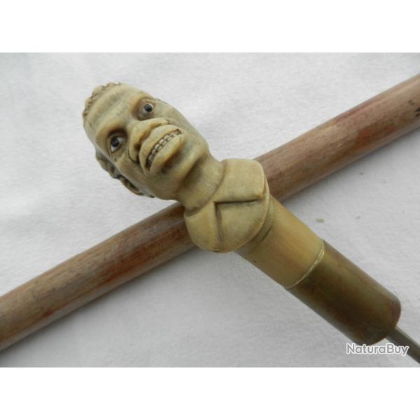 canne �p�e dague t�te de n�gre en corne
