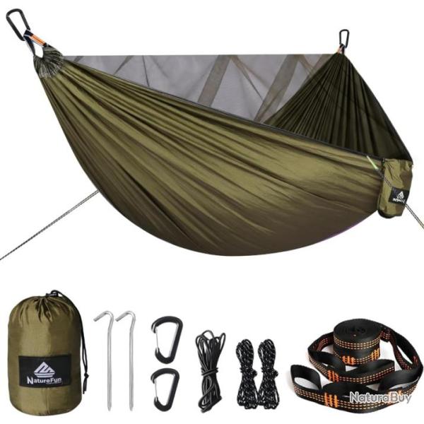 Hamac Ultra-l�ger 290 x 140 cm Moustiquaire 2 Places Nylon Parachute Charge 300kg Bivouac Randonn�e